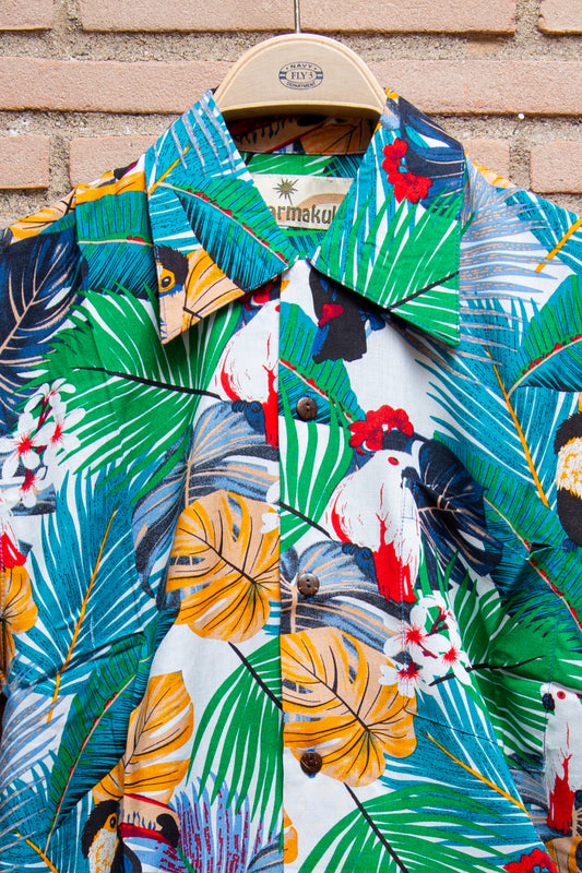 Karmakula - camicia viscosa floreale base verde