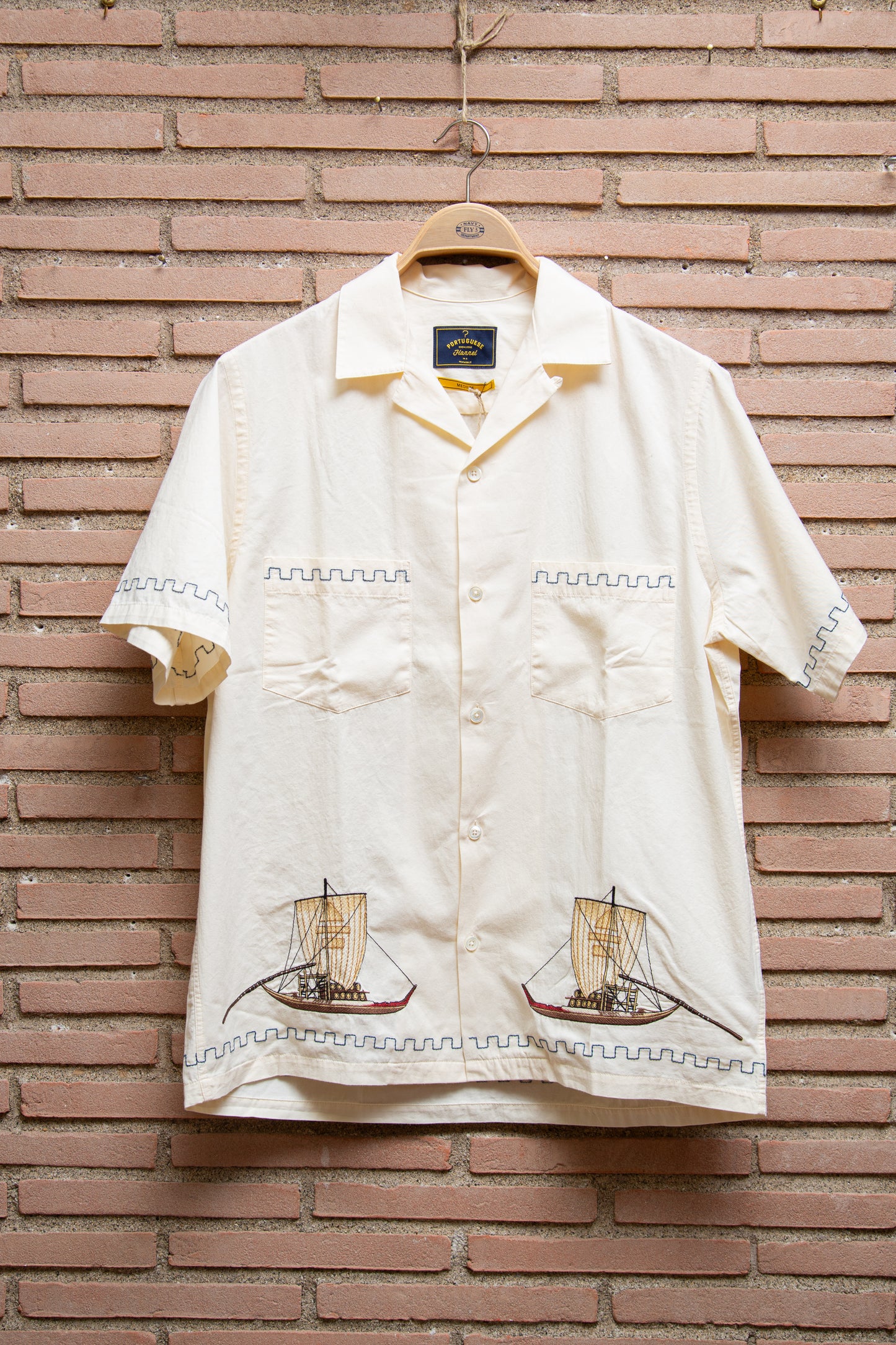 Portuguese flannel - camicia cotone ricamo barche