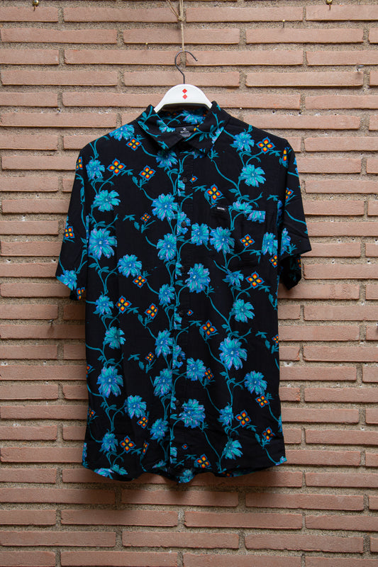 Rip Curl - camicia viscosa nera fiori azzurri