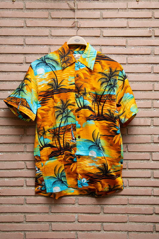 Karmakula - camicia viscosa floreale base ocra
